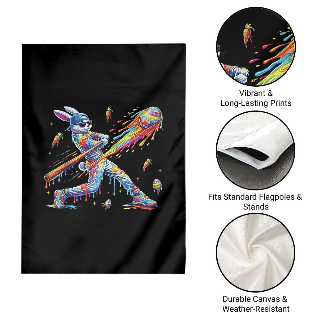 Cool Easter Bunny Baseball Player Neon Paint Splash Graphic Garden Flag Funny Rabbit Sports with Egg Bat Hit Gift