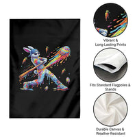 Cool Easter Bunny Baseball Player Neon Paint Splash Graphic Garden Flag Funny Rabbit Sports with Egg Bat Hit Gift