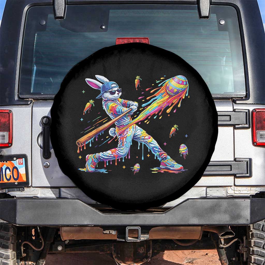 Cool Easter Bunny Baseball Player Neon Paint Splash Graphic Spare Tire Cover Funny Rabbit Sports with Egg Bat Hit Gift