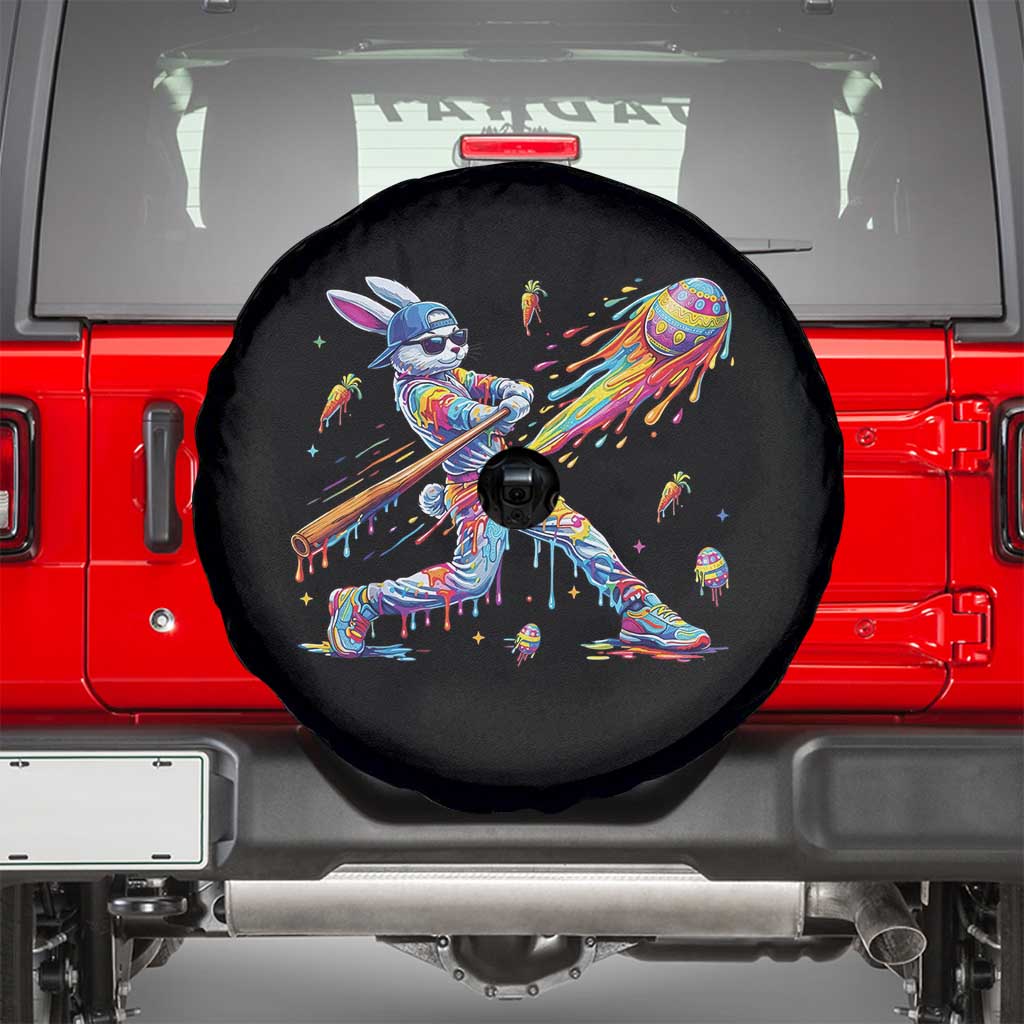 Cool Easter Bunny Baseball Player Neon Paint Splash Graphic Spare Tire Cover Funny Rabbit Sports with Egg Bat Hit Gift