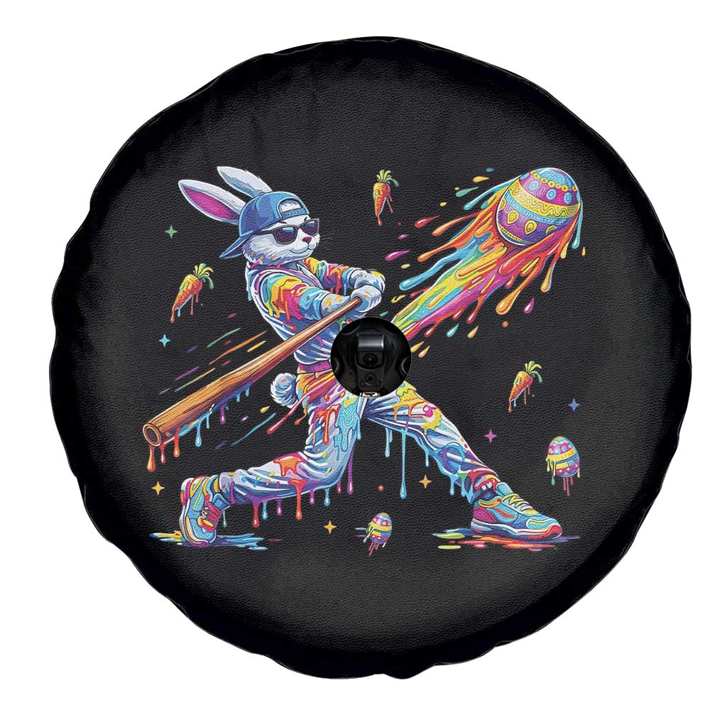 Cool Easter Bunny Baseball Player Neon Paint Splash Graphic Spare Tire Cover Funny Rabbit Sports with Egg Bat Hit Gift