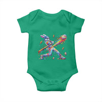 Cool Easter Bunny Baseball Player Neon Paint Splash Graphic Baby Onesie Funny Rabbit Sports with Egg Bat Hit Gift