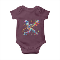 Cool Easter Bunny Baseball Player Neon Paint Splash Graphic Baby Onesie Funny Rabbit Sports with Egg Bat Hit Gift