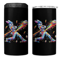 Cool Easter Bunny Baseball Player Neon Paint Splash Graphic 4 in 1 Can Cooler Tumbler Funny Rabbit Sports with Egg Bat Hit Gift