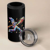 Cool Easter Bunny Baseball Player Neon Paint Splash Graphic 4 in 1 Can Cooler Tumbler Funny Rabbit Sports with Egg Bat Hit Gift