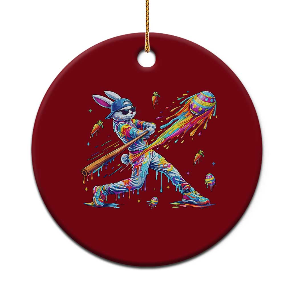 Cool Easter Bunny Baseball Player Neon Paint Splash Graphic Ceramic Ornament Funny Rabbit Sports with Egg Bat Hit Gift