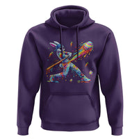 Cool Easter Bunny Baseball Player Neon Paint Splash Graphic Hoodie Funny Rabbit Sports with Egg Bat Hit Gift