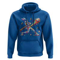 Cool Easter Bunny Baseball Player Neon Paint Splash Graphic Hoodie Funny Rabbit Sports with Egg Bat Hit Gift