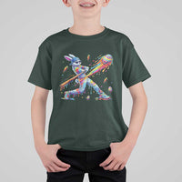 Cool Easter Bunny Baseball Player Neon Paint Splash Graphic T Shirt For Kid Funny Rabbit Sports with Egg Bat Hit Gift