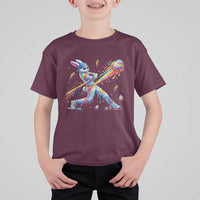 Cool Easter Bunny Baseball Player Neon Paint Splash Graphic T Shirt For Kid Funny Rabbit Sports with Egg Bat Hit Gift