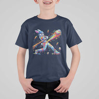 Cool Easter Bunny Baseball Player Neon Paint Splash Graphic T Shirt For Kid Funny Rabbit Sports with Egg Bat Hit Gift