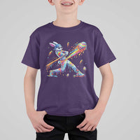 Cool Easter Bunny Baseball Player Neon Paint Splash Graphic T Shirt For Kid Funny Rabbit Sports with Egg Bat Hit Gift