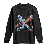 Cool Easter Bunny Baseball Player Neon Paint Splash Graphic Long Sleeve Shirt Funny Rabbit Sports with Egg Bat Hit Gift