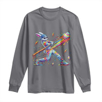 Cool Easter Bunny Baseball Player Neon Paint Splash Graphic Long Sleeve Shirt Funny Rabbit Sports with Egg Bat Hit Gift