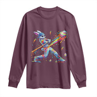 Cool Easter Bunny Baseball Player Neon Paint Splash Graphic Long Sleeve Shirt Funny Rabbit Sports with Egg Bat Hit Gift