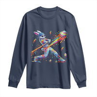 Cool Easter Bunny Baseball Player Neon Paint Splash Graphic Long Sleeve Shirt Funny Rabbit Sports with Egg Bat Hit Gift