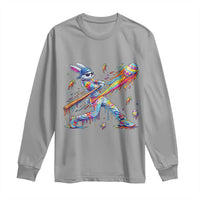 Cool Easter Bunny Baseball Player Neon Paint Splash Graphic Long Sleeve Shirt Funny Rabbit Sports with Egg Bat Hit Gift