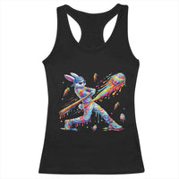 Cool Easter Bunny Baseball Player Neon Paint Splash Graphic Racerback Tank Top Funny Rabbit Sports with Egg Bat Hit Gift