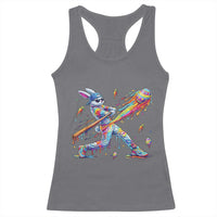 Cool Easter Bunny Baseball Player Neon Paint Splash Graphic Racerback Tank Top Funny Rabbit Sports with Egg Bat Hit Gift