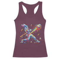 Cool Easter Bunny Baseball Player Neon Paint Splash Graphic Racerback Tank Top Funny Rabbit Sports with Egg Bat Hit Gift