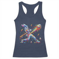 Cool Easter Bunny Baseball Player Neon Paint Splash Graphic Racerback Tank Top Funny Rabbit Sports with Egg Bat Hit Gift