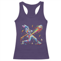Cool Easter Bunny Baseball Player Neon Paint Splash Graphic Racerback Tank Top Funny Rabbit Sports with Egg Bat Hit Gift