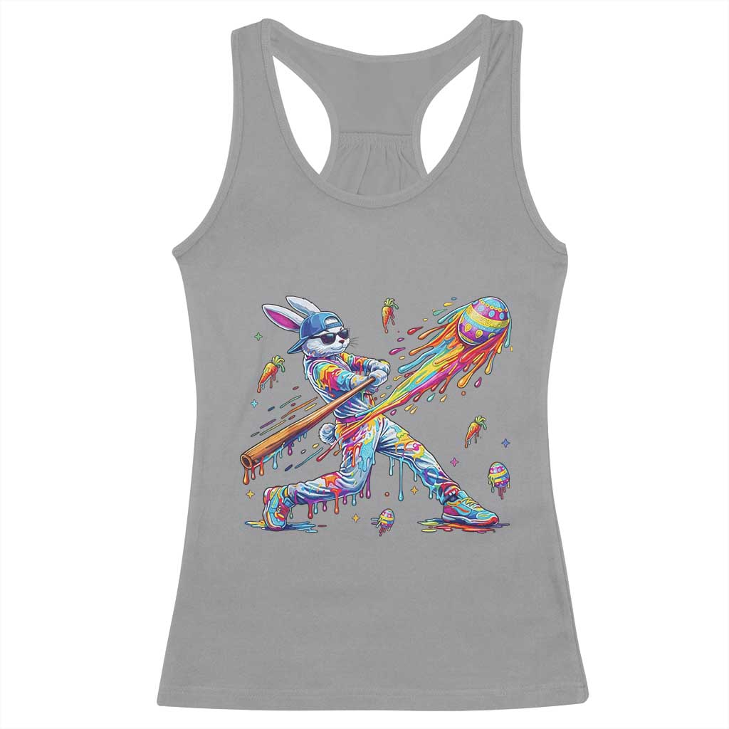 Cool Easter Bunny Baseball Player Neon Paint Splash Graphic Racerback Tank Top Funny Rabbit Sports with Egg Bat Hit Gift