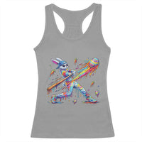 Cool Easter Bunny Baseball Player Neon Paint Splash Graphic Racerback Tank Top Funny Rabbit Sports with Egg Bat Hit Gift
