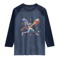 Cool Easter Bunny Baseball Player Neon Paint Splash Graphic Raglan Shirt Funny Rabbit Sports with Egg Bat Hit Gift