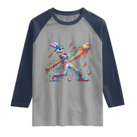 Cool Easter Bunny Baseball Player Neon Paint Splash Graphic Raglan Shirt Funny Rabbit Sports with Egg Bat Hit Gift