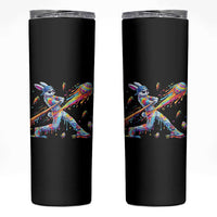 Cool Easter Bunny Baseball Player Neon Paint Splash Graphic Skinny Tumbler Funny Rabbit Sports with Egg Bat Hit Gift