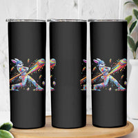 Cool Easter Bunny Baseball Player Neon Paint Splash Graphic Skinny Tumbler Funny Rabbit Sports with Egg Bat Hit Gift