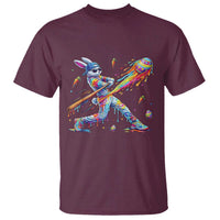 Cool Easter Bunny Baseball Player Neon Paint Splash Graphic T Shirt Funny Rabbit Sports with Egg Bat Hit Gift