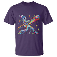 Cool Easter Bunny Baseball Player Neon Paint Splash Graphic T Shirt Funny Rabbit Sports with Egg Bat Hit Gift