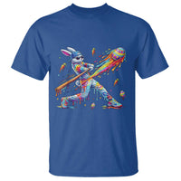 Cool Easter Bunny Baseball Player Neon Paint Splash Graphic T Shirt Funny Rabbit Sports with Egg Bat Hit Gift