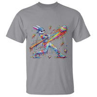 Cool Easter Bunny Baseball Player Neon Paint Splash Graphic T Shirt Funny Rabbit Sports with Egg Bat Hit Gift