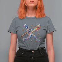 Cool Easter Bunny Baseball Player Neon Paint Splash Graphic T Shirt For Women Funny Rabbit Sports with Egg Bat Hit Gift