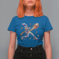 Cool Easter Bunny Baseball Player Neon Paint Splash Graphic T Shirt For Women Funny Rabbit Sports with Egg Bat Hit Gift