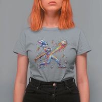 Cool Easter Bunny Baseball Player Neon Paint Splash Graphic T Shirt For Women Funny Rabbit Sports with Egg Bat Hit Gift