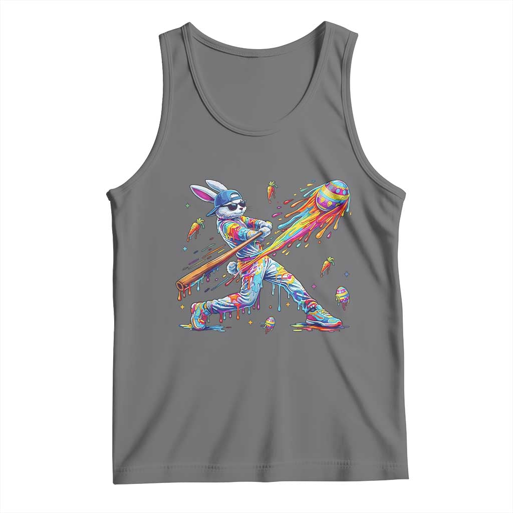 Cool Easter Bunny Baseball Player Neon Paint Splash Graphic Tank Top Funny Rabbit Sports with Egg Bat Hit Gift