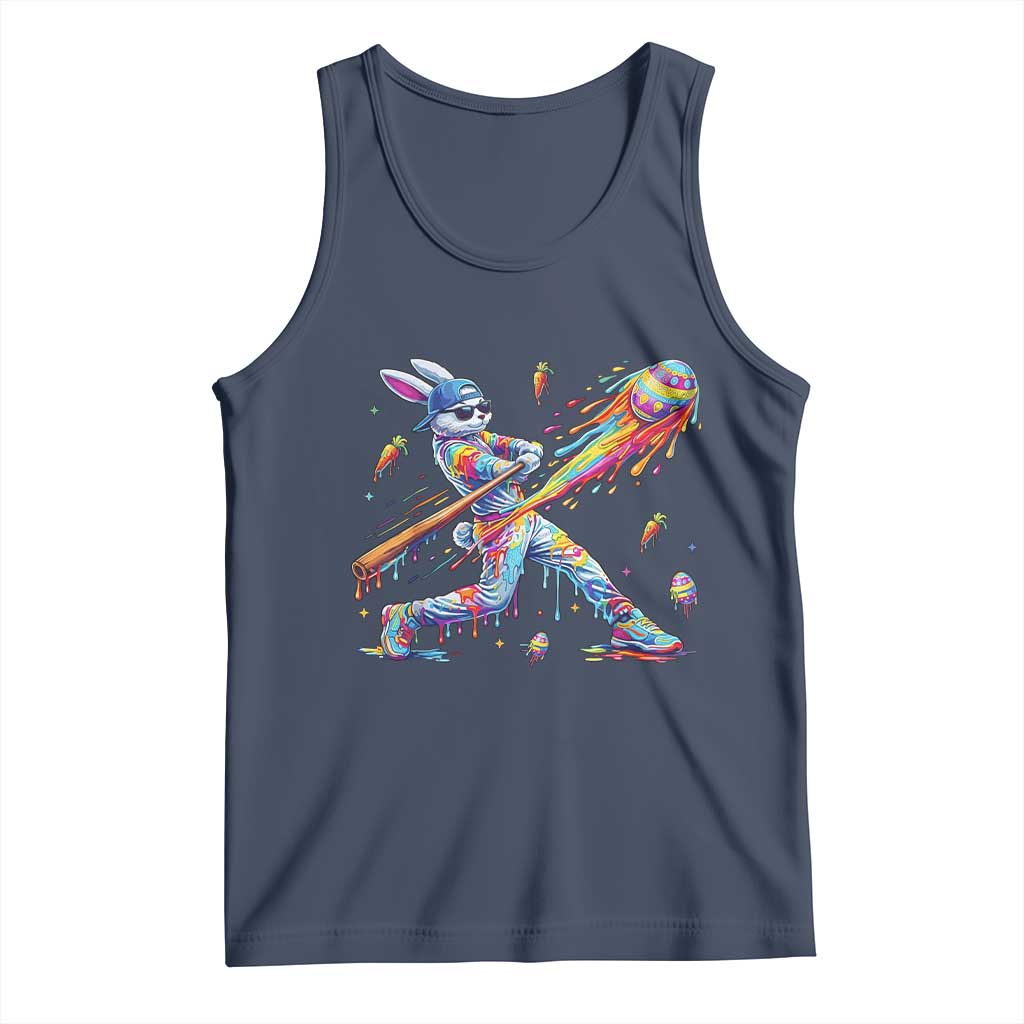 Cool Easter Bunny Baseball Player Neon Paint Splash Graphic Tank Top Funny Rabbit Sports with Egg Bat Hit Gift