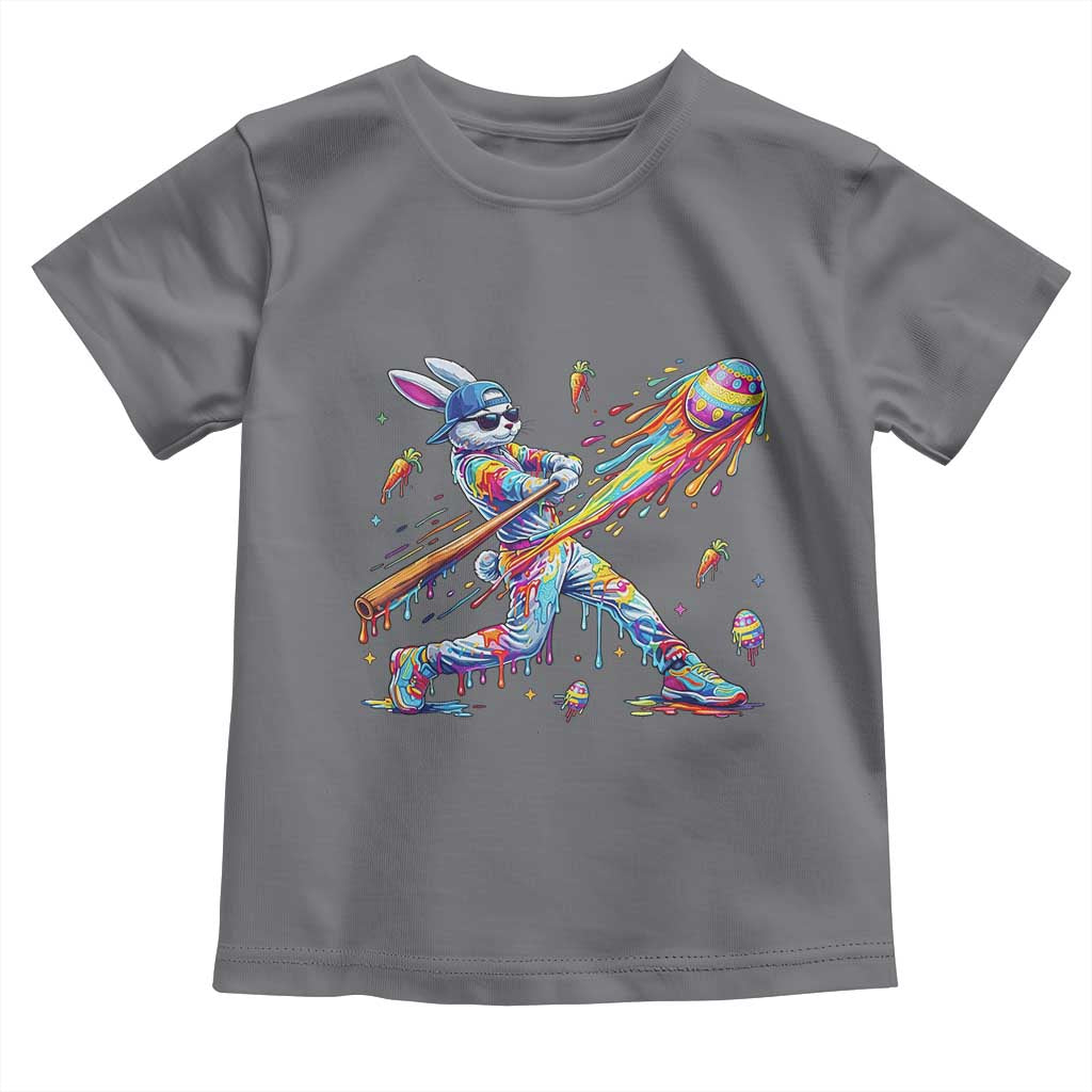 Cool Easter Bunny Baseball Player Neon Paint Splash Graphic Toddler T Shirt Funny Rabbit Sports with Egg Bat Hit Gift