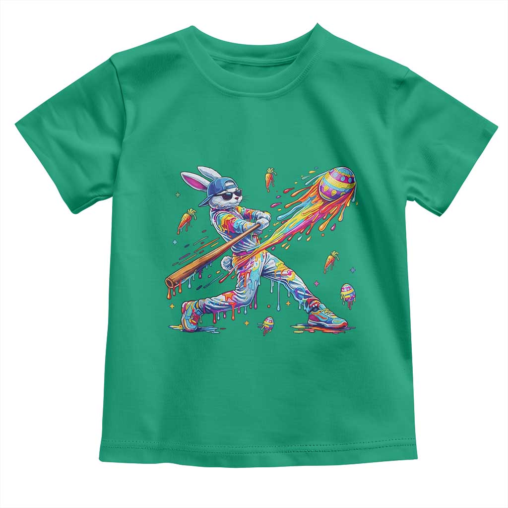 Cool Easter Bunny Baseball Player Neon Paint Splash Graphic Toddler T Shirt Funny Rabbit Sports with Egg Bat Hit Gift