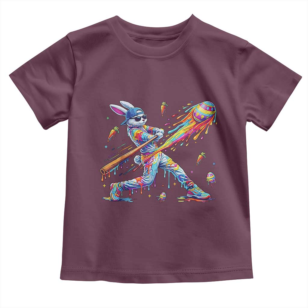 Cool Easter Bunny Baseball Player Neon Paint Splash Graphic Toddler T Shirt Funny Rabbit Sports with Egg Bat Hit Gift