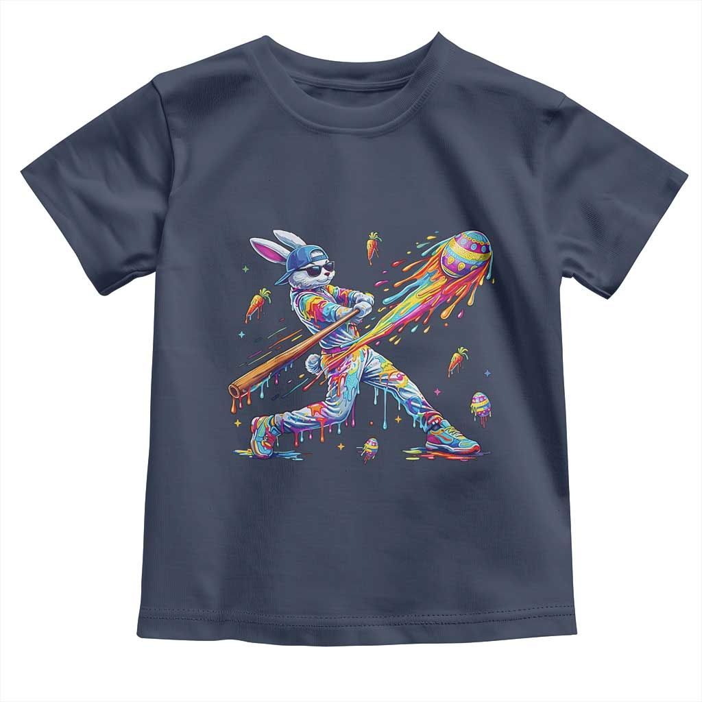 Cool Easter Bunny Baseball Player Neon Paint Splash Graphic Toddler T Shirt Funny Rabbit Sports with Egg Bat Hit Gift