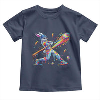 Cool Easter Bunny Baseball Player Neon Paint Splash Graphic Toddler T Shirt Funny Rabbit Sports with Egg Bat Hit Gift