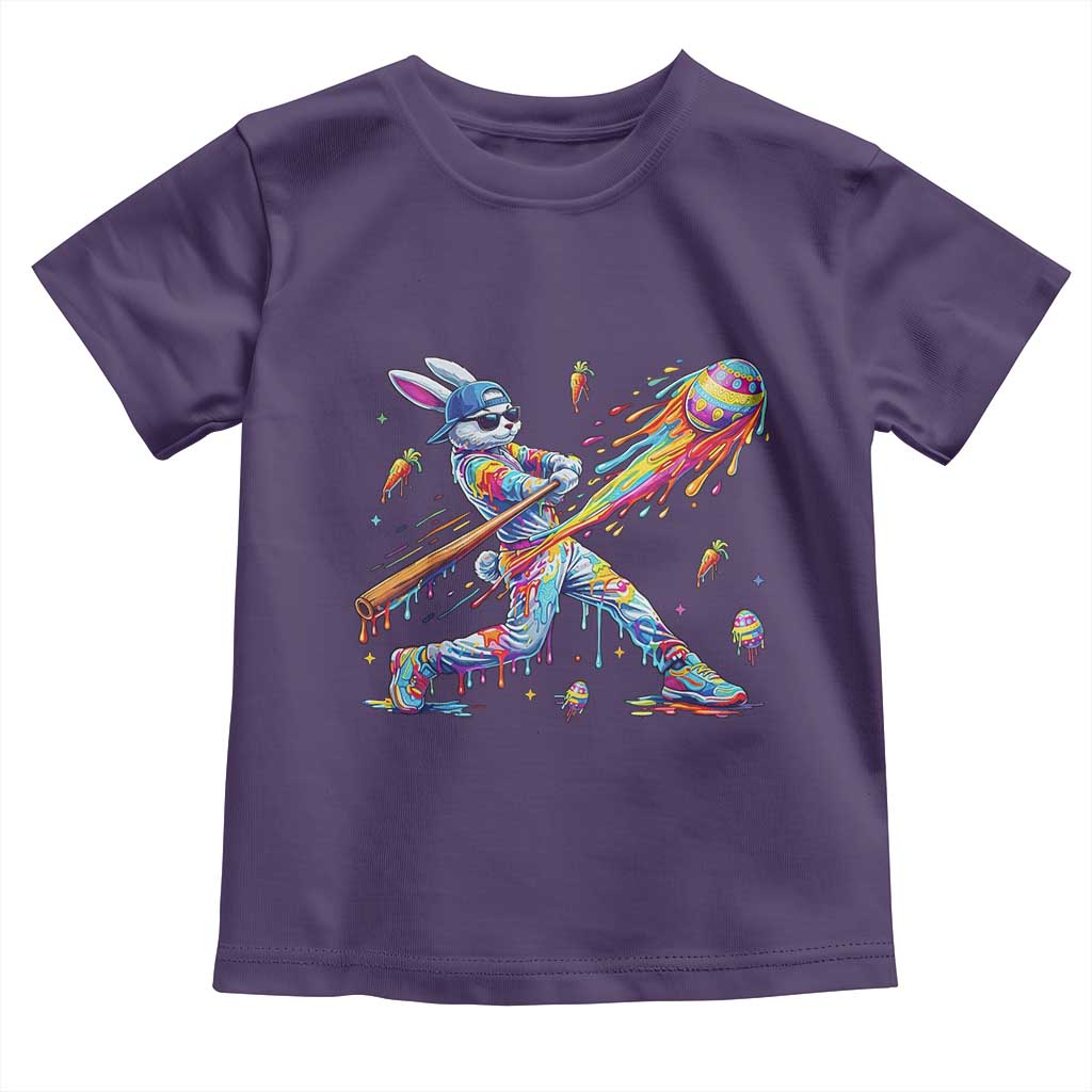 Cool Easter Bunny Baseball Player Neon Paint Splash Graphic Toddler T Shirt Funny Rabbit Sports with Egg Bat Hit Gift