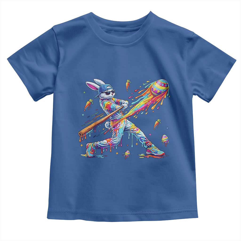 Cool Easter Bunny Baseball Player Neon Paint Splash Graphic Toddler T Shirt Funny Rabbit Sports with Egg Bat Hit Gift