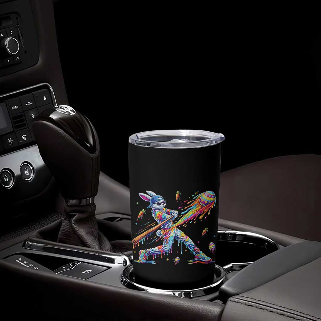 Cool Easter Bunny Baseball Player Neon Paint Splash Graphic Tumbler Cup Funny Rabbit Sports with Egg Bat Hit Gift