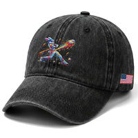 Cool Easter Bunny Baseball Player Neon Paint Splash Graphic Washed Cotton Baseball Cap Funny Rabbit Sports with Egg Bat Hit Gift